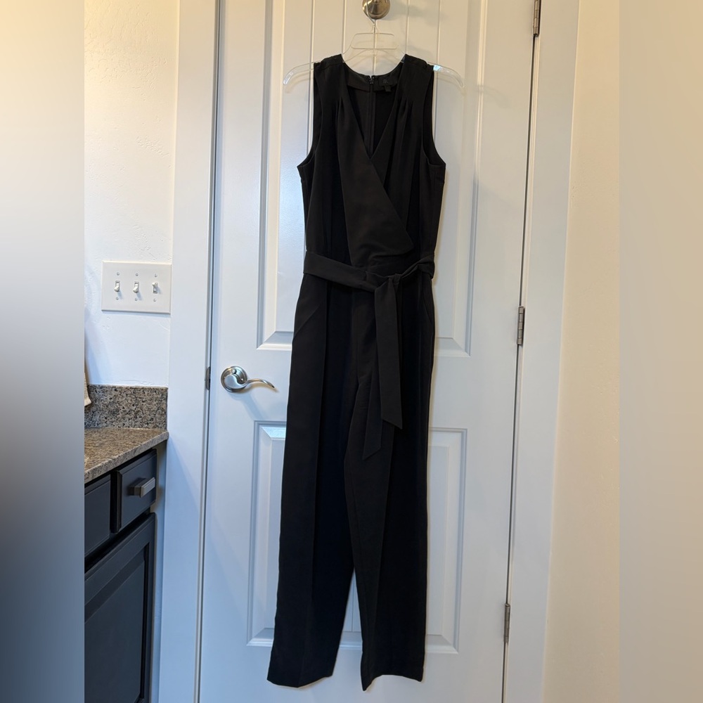 Banana Republic Black Sleeveless Faux-Wrap Belted Jumpsuit